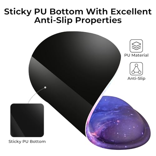 EooCoo Mouse Pad with Gel Wrist Rest, Ergonomic Mousepad Wrist Alignment | Middle Concave Design for Natural Wrist Alignment, Non-Slip Base Mousepad, Carpal Tunnel Relief, Office Desk Accessories - color: Galaxy Purple