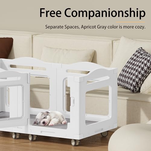 Acrylic Indoor Dog Playpen, Whelping Box with Pet Stroller, Puppy Playpen for Small Medium Pets, Cat Rabbit & Puppies, 6-Panel with Bottom Panel, 8 Wheels, Safe, Sturdy, White - color: White