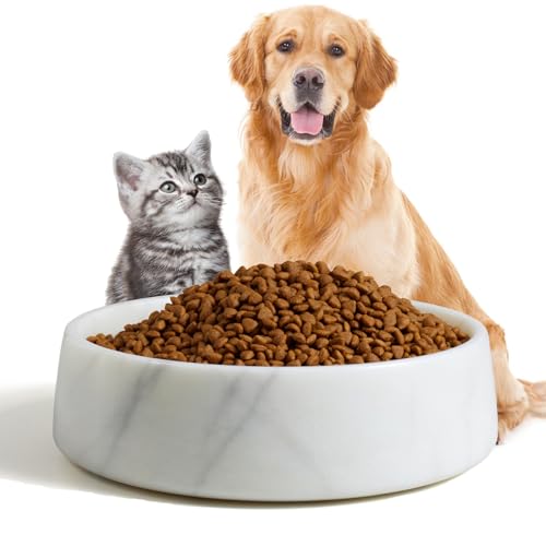 SAMAH White Marble Dog Bowl, Non-Slip Non-Tipping Heavy Dog Food Bowl, Large Weighted Stone Dish, Natural Marble Dog Water Bowl, Easy to Clean, Gifts for Cat & Dog Lovers, Holds 6 Cups(6 lbs) - color: White, size: L
