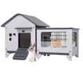 Rabbit Hutch Indoor & Outdoor with Extended Play Area, Plastic Rabbit Hutch with Sloped Roof Drainage, Panoramic Windows, Urine Barrier & Pull-Out Tray, Rabbit Cage with Run Easy to Clean and Assemble - size: 45"L*20"W*27"H