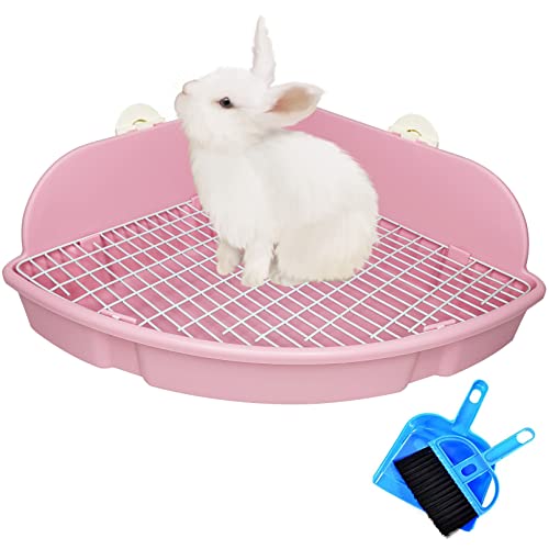 PINVNBY Large Rabbit Litter Box Small Animal Cage Toilet Pet Potty Bunny Corner Litter Box Trainer Bigger Pan Fan Shape Litter Boxes for Adult Ferret Guinea Pigs Chinchilla Galesaur (Pink) - color: Pink