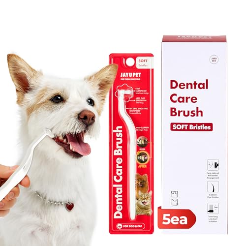 JAYU PET Dental Care Brush (Soft Bristles) 5ea - Dog Toothbrush, Cat Toothbrush, Dental Care for Kitten and Small Dogs, Removing Old Plaque and Tartar, Cat Teeth Brushing & Easy Cleaning - color: Soft Bristles, size: 1 Count (Pack of 5)