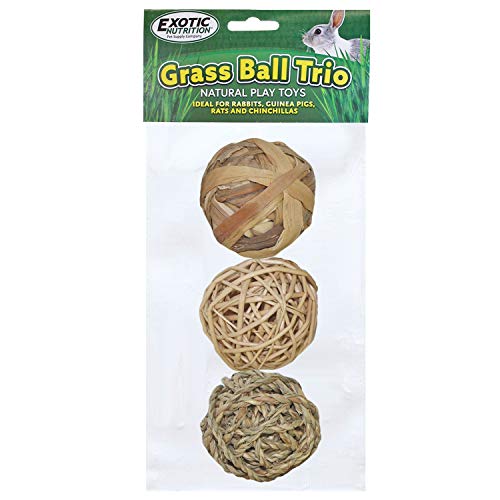 Grass Ball Trio - All Natural Woven Grass Play Ball & Safe Chew Toy - Rabbit, Guinea Pig, Chinchilla, Prairie Dog, Degu, Rat, Hedgehog, Hamster, Rat, Ferret, Squirrel, Bird, Sugar Glider & Small Pets