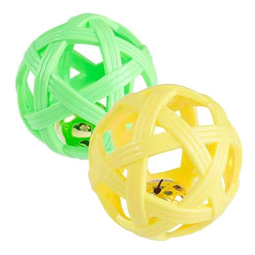 2PCS pet Bell Ball Toy,Suitable for Dogs, Cats, and Other Animals. Safe and Durable, bite-Resistant Design, Promotes Activity, an Essential Daily Plaything for Pets. (Green and Yellow) - color: Green and Yellow
