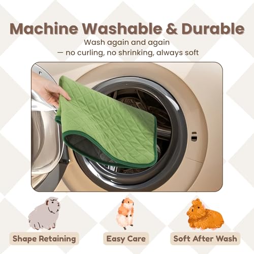 3 Pack Guinea Pig Pad 12" x 12", Washable Fleece Cage Liner, Green | Soft fleece surface. 4-layer absorbent protection. Waterproof TPU & anti-slip bottom. Washable and reusable pee pad