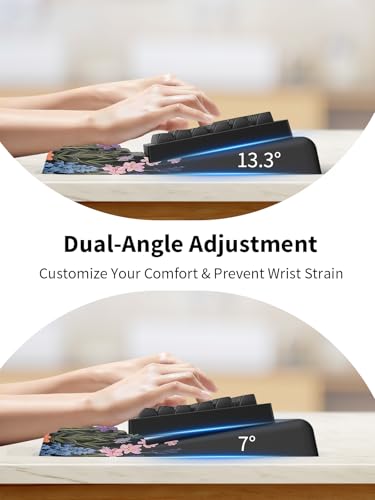 3-in-1 Ergonomic Keyboard Stand with Wrist Rest & Mouse Pad Set, Flower | Comfy Keyboard Riser Holder Soft Mousepad with Massage Design, Memory Foam and Non-Slip PU Base for Pain Relief - color: Black Flower