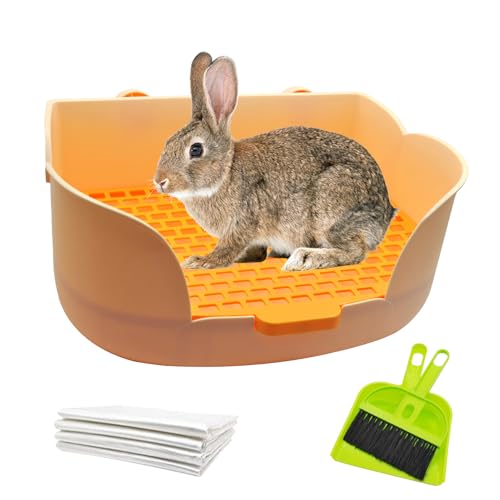 PINVNBY Litter Box for Rabbits,Plastic Rabbit Pan with Grate,Bunny Potty Training Corner Detachable Rabbit Toilet Bedding Accessory for Hedgehog Chinchilla Ferret (Orange) - color: 【Orange】