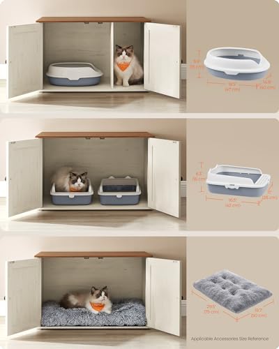Feandrea Cat Litter Box Enclosure, Litter Box Furniture Hidden with Removable Divider, Indoor Cat House, End Table, 31.5 x 20.9 x 19.7 Inches, Honey Brown and Rustic White UPCL002P01 - color: Honey Brown + Rustic White, size: L (31.5"L x 20.9"W x 19.7"H)