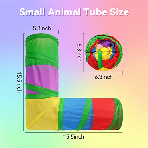YUEPET Corner Guinea Pig Tunnel, Bunny Tunnel, Small Animal Tubes & Tunnels | Right-Angle Design, Cage Ties, Folds for Storage, Steel Frame Support, Hanging Play Balls, 5.8 in Entrance, Rainbow