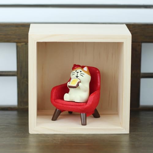 Mevodeata Cute Mini Cat Eating Toast Bread Figurine with Small Sofa Resin Figure for Office Home Decor for Cat Lovers (Red Sofa) - color: Toast Cat-red