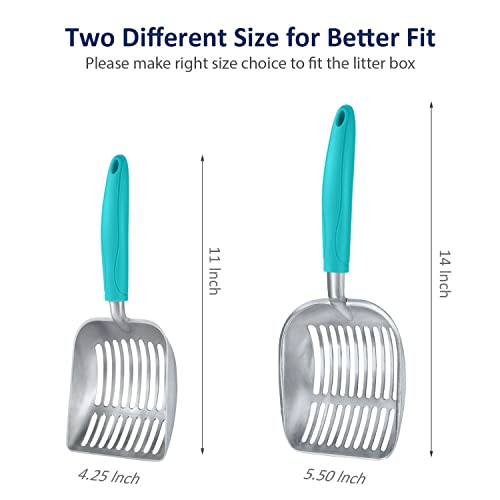 Cat Litter Scoop, Aluminum Alloy Sifter, Kitty Metal Scooper, Deep Shovel, Long Handle, Poop Sifting, Kitten Pooper Lifter, Durable, Heavy Duty, for Litter Box - color: FLAT Aluminum \ #02 Turkish Blue Handle, size: Small