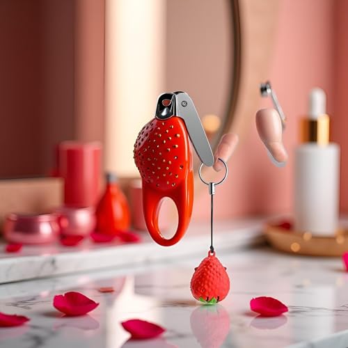 Finger Nail Clippers, Mini Foldable Animal Fruits Nail Clipper, Stainless Steel Travel Cartoon Nail Cutter,Fingernail Clipper, Fingernail Clipper Cutter (Red)