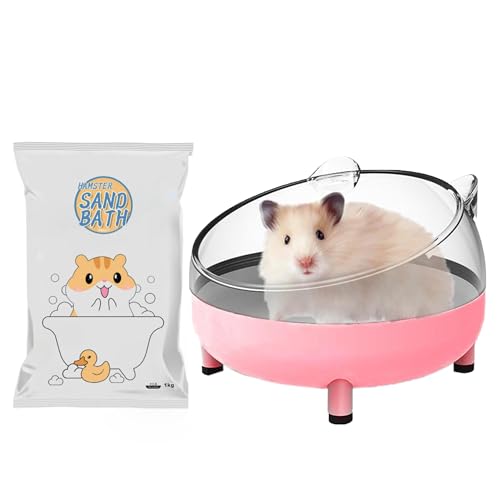 Meow&Woof Hamster Sand Bath Container & Dust-Free Bath Sand Set, 6.5" Sandbox Toilet for Hamster, Gerbil, Chinchilla, Mice – 2.2 lbs Potty Litter Sand for Small Animals (Pink)