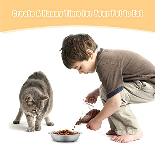 Stainless Steel Cat Bowl - Shallow Wide Flat Cats Food Bowls,Metal Kitten Dishes Whisker Friendly Fatigue Relief,Replacement Basic Kitty Plates for Elevated Stand,Dishwasher Safe（Set of 12）