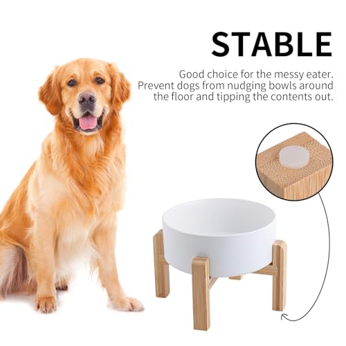 White Raised/Elevated Ceramic Dog Bowl for Medium Large Sized Breeds,Large Dog Food Water Bowl with Stand,8 in Non Slip Heavy Weighted 1800ml/ 7.6 Cups/60 OZ - color: White, size: 8 in
