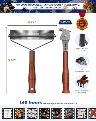 Over-Sized 2-Sided Dog Brush For Shedding Undercoat Rake for Dogs & Cats & Horses, Remove Mats, Dematting Comb,Gentle Grooming Brush for German Shepherds Medium to Long-Haired Pets(African Padauk) - size: Premium - Max - African Padauk
