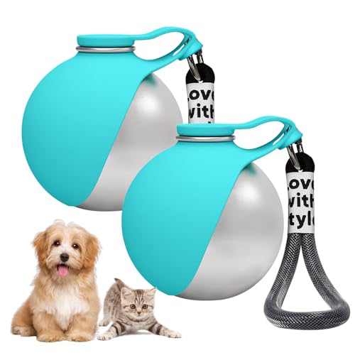 2 in 1 Portable Dog Water Bottle, 10oz Stainless Steel Leak Proof Pet Water Bottle with Foldable Silicone Bowl, Outdoor Travel Water Bottle for Dogs Walking Hiking Camping, 2 Pack Blue - color: 2PCS-Blue