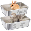Stainless Steel Litter Box for Kitten,Cat Litter Box Small Cats | 2pcs,Small Cats,Kitty/Rabbits,4" Low Side，Easy to Clean,Metal Litter Box,Metal Pet Toilet/Bath Pan,No Smell - color: 2packs-M-4" H