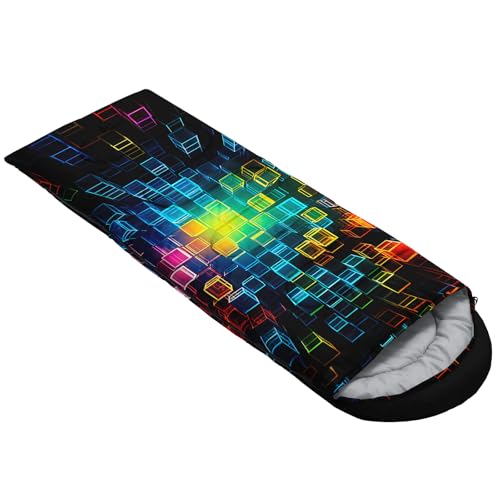 QOOMO Camping Sleeping Bags,3 Season Warm & Cool Weather,Lightweight,Waterproof Sleeping Bags for Adults & Kids,Traveling,and Outdoors,Camping Gear Equipment - color: geometric cube