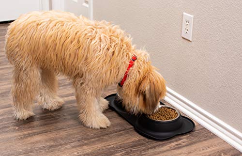 Internet's Best Bone Dog Bowl Set | Double Stainless Steel Pet Food Water Bowls | No Spill Silicone Stand | Large Medium Breeds | Black