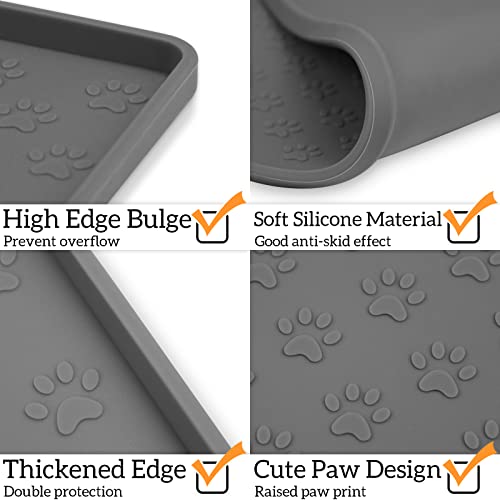Ptlom Grey Pet Placemat for Dog and Cat, Waterproof Non-Slip Silicone Feeding Bowl Mat Prevent Food and Water Overflow, Puppy Dish Feeder Fountain Trays Suitable for Medium and Small Pets - color: Grey, size: 11.8"L x 11.8"W