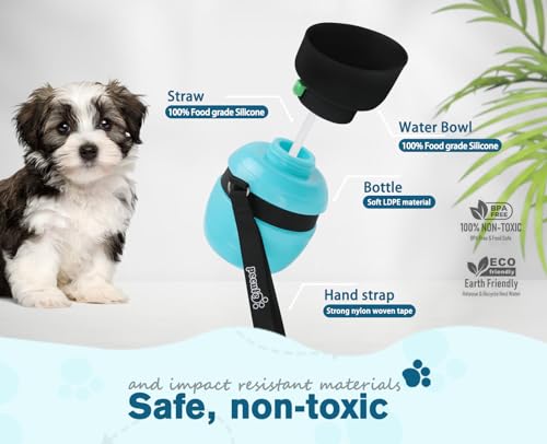 Pecute Portable Dog Water Bottle, 2 in 1 Cat Dog Travel Water Bottle Bowl Leakproof with Double Seal, BPA Free, Lightweight, Pet Small Animal Water Bottel Dispenser for Outdoor Walking Hiking Travels | Leakproof, BPA Free, Lightweight, Puppy Walking Water