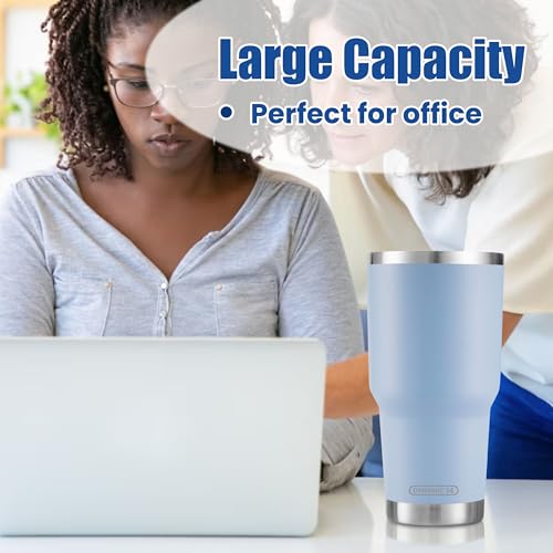 D·S 30oz Blue Tumbler Double Wall Vacuum Insulated Travel Coffee Mug | Double Wall Vacuum Suit Cold and Hot Drink Fits in standard car cup holders With Splash-Proof Lid - color: Skyblue
