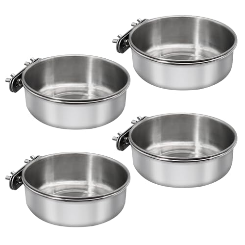 Stainless Steel Bird Feeding Dish Cups, 4 Pack, Medium | Clamp Holder, For Parrot Cockatiel Parakeet Macaw Finches Lovebirds, Cage Water Feeder - color: 4 Pack, size: Medium