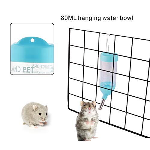 Guardians Hamster Water Bottle, Little Pet Automatic Drinking Bottle with Food Container Base Hut Hanging Water Feeding Bottles Auto Dispenser for Small Animals(80ml,Blue) - color: Blue, size: 80ml
