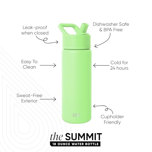 Simple Modern Insulated Water Bottle with Straw | 18oz | Green | Summit Stainless Steel Water Bottles, Metal Cup | Leak Proof for School, Gym, Travel, Sports | Baja - color: -Baja, style: 18oz