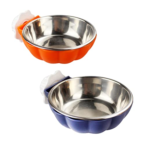 Fhiny Crate Dog Bowl, Removable Stainless Steel Pet Cage Bowl Hanging Food & Water Feeder Coop Cup for Cat, Puppy, Ferret, Birds, Guinea Pigs 2 Pack