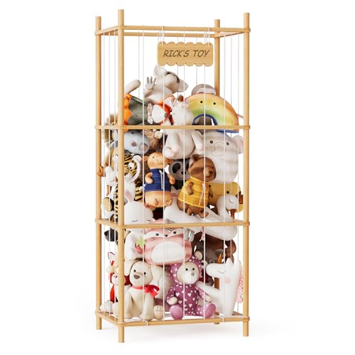 SpaceAid Stuffed Animal Storage Organizer, Wood Animals Zoo Toy Plushies Storage Holder, Large Capacity Plush Toy Cage for Playroom Organization, 22.8" Wide, Natural - color: Natural, size: 22.8"W x 15.8"D (Extra Large)