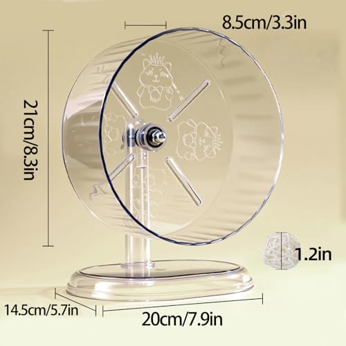 Silent Hamster Exercise Wheel,8.3 Inch Quiet Spinner Hamster Running Wheel,Silent Wheels with Anti-Skid & Adjustable Stand for Gerbils, Mice, or Other Small Pets,Transparent - size: 8.3 inch