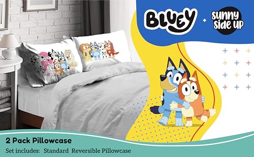 Sunny Side Up Bluey & Bingo (Pack of 2) Reversible Pillowcases - Double Sided Pillow Covers - Kids Super Soft Bedding - color: White - Bluey