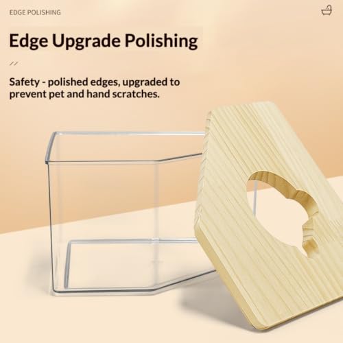 Clear Acrylic Hamster Sand Bath Box with Wood Lid Mini Pet Sandbox (B) | Transparent pet shower box with wooden cover easy clean digging hideout space saving corner design for Syrian Hamster - style: B