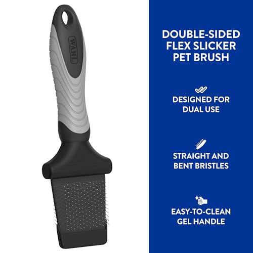 WAHL Professional Animal Double-Sided Flex Slicker Brush for Dogs & Cats (#858478) - Durable Pin Brush for Long-Haired Breeds like Bichon Frises & Collies - Ergonomic Black & Gray Grooming Tool