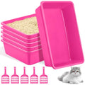 Amyhill 5 Pcs Open Cat Litter Box Kitten Litter Pan with 5 Scooper Medium Plastic Pet Tray Durable Nonstick Kitten Box for Indoor Pets Cats Rabbit Supply Easy to Clean, 14.6x10.6x3.4 Inch (Pink) - color: Pink