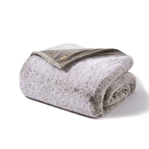 EVERGRACEHOME Faux Chinchilla Fur Throw Blanket, 72"x90", Champagne Fawn | Luxury, Super Soft, 1220GSM, Fluffy Cozy Mink, Reversible Velvet Back, Warm Thick Heavy Winter Queen Blanket for Bed, Gift - color: Champagne Fawn, size: 72"x90"
