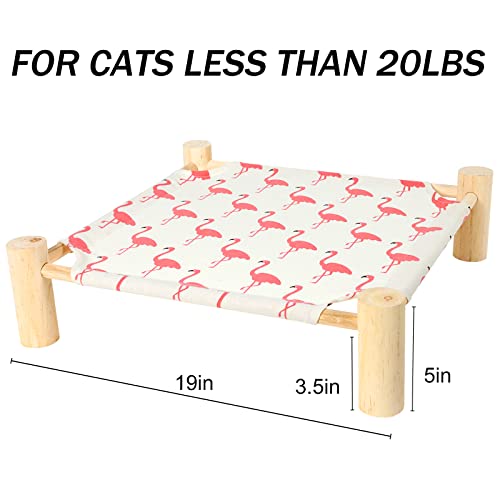 Patas Lague Cat Hammock Bed Small Eleveted Dog Bed 19x19 in Flamingo | Brethable Wooden Pet Bed, Cooling Rabbit Cot, Outdoor Cat Furniture For Summer - color: Flamingo