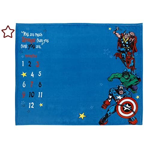 Marvel Comics Blue, Red and Green, Captain America, Hulk, Spiderman and Thor Super Soft Milestone Baby Blanket - color: Captain America, Hulk, Spiderman and Thor
