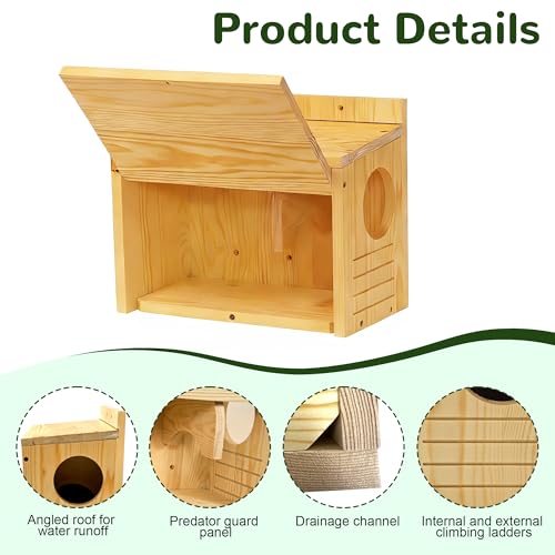 Widened Medium Wooden Squirrel House for Outside | Squirrel Nesting Box, Squirrel Boxes for Outside，Outside Nesting, Chipmunk Houses, Easy Assembly - size: Medium