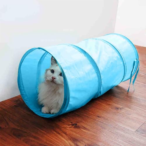 iCAGY Cat Tunnel for Indoor Small Cats Kittens Rabbits, Foldable Tube Toys | Interactive Pet Crinkle Pop Up Tunnel Play Toys, Relieve Cat Boredom, Sky Blue 20" - color: Sky Blue, size: 20 Inch (Pack of 1)