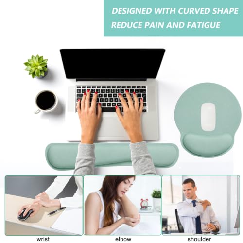 Keyboard Wrist Rest Pad Mouse Pad with Wrist Support Set of 3, Mousepad with Non-Slip Rubber Base, Ergonomic Memory Foam Mouse Wrist Cushion Support for Home Office Laptop Computer, Green - color: Green