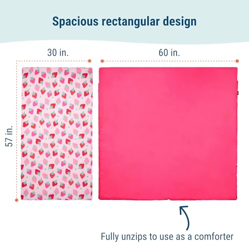 Wildkin Kids Sleeping Bag – Roll-Up Design with Storage Bag for School, Travel & Camping - Strawberry - color: Strawberry Patch