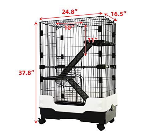 Homey Pet Rat Cage, Small Animal Cage for Ferret, Chinchilla, Guinea Pig | Lockable Wheels, Splash Guard, Easy-Clean Pull-Out Grid Tray, Non-Slip Ramp, Wide Shelf, Safe Lock, Chew-Proof, Black 3-Tier - size: 24.8"L x 16.5"W x 37.8"H