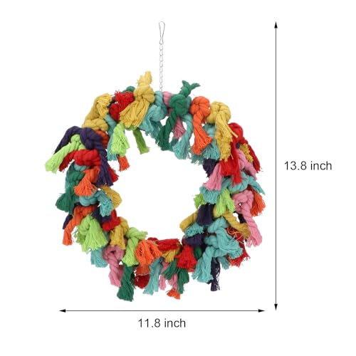 Bird Colorful Cotton Rope Hanging Ring Parrot Preening Grooming Chew Climb Biting Toy for African Grey Cockatoo Conure Parakeet