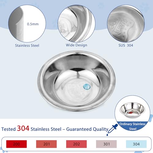 ZUFECY 2-Pack Cat Bowls, 5.5'' Stainless Steel Cat Bowl, Pet Food & Water Dishes, Non-Tip and Easy Clean Kitten Bowls for Small Cats, Indoor/Outdoor Use