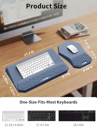 3-in-1 Ergonomic Keyboard Stand with Wrist Rest & Mouse Pad Set, Blue | Comfy Keyboard Riser Holder Soft Mousepad with Massage Design, Memory Foam and Non-Slip PU Base for Pain Relief - color: Blue