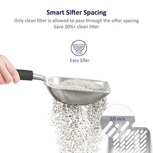 Cat Litter Scoop, Aluminum Alloy Sifter, Kitty Metal Scooper, Deep Shovel with Diagonal Sifting Hole, Long Handle, Kitten Poop Lifter for Litter Box, Large Size, Black Handle - color: #06 Black, size: Large