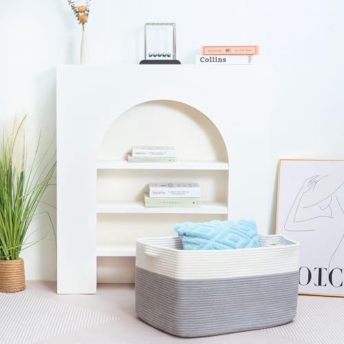22in Extra Large Blanket Basket Holder Living Room, Rectangle Rope Woven Storage Basket with Handles for Laundry, Pool Towels, and Shoes, Dog Toy Organizer Bin Box, Gray - color: Gray
